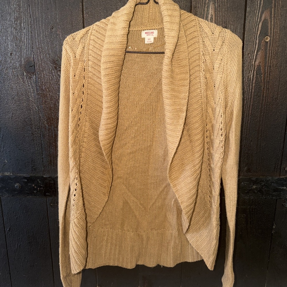 mossimo Cardigan Sweater Open Front Women's Size Small Brown Knit Long Sleeve V4